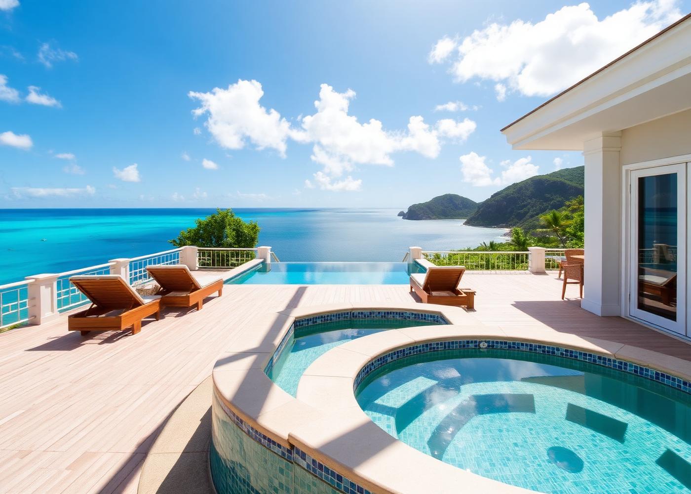 Private pool and hot tub overlooking the Caribbean sea